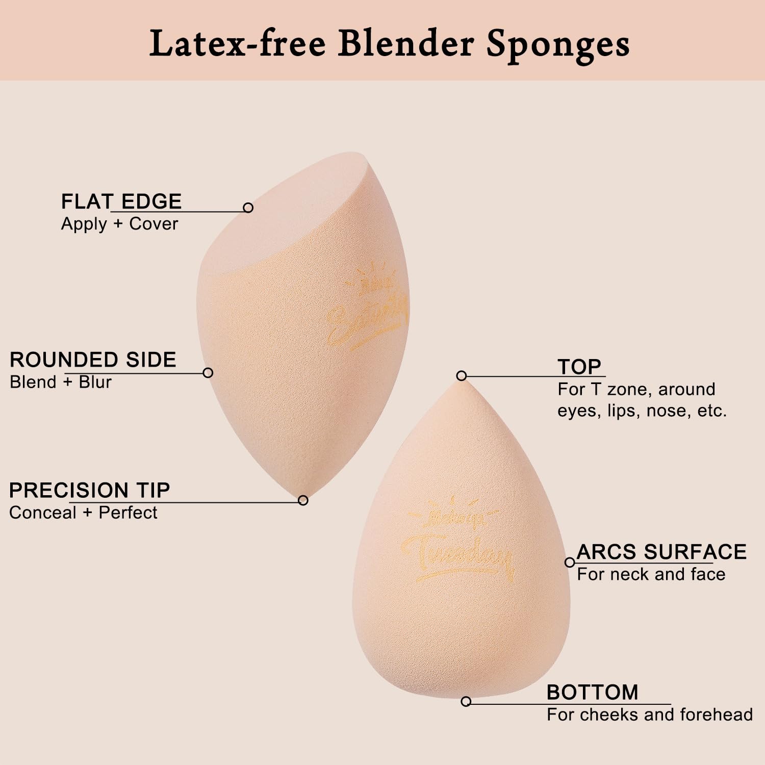 Real Perfection Makeup Sponge Set Blender Sponges, Latex-Free Beauty Makeup Sponges 7 pcs with 1 Travel Container Case for Blending Foundation Liquid Cream and Powder (Beige) - Image 3