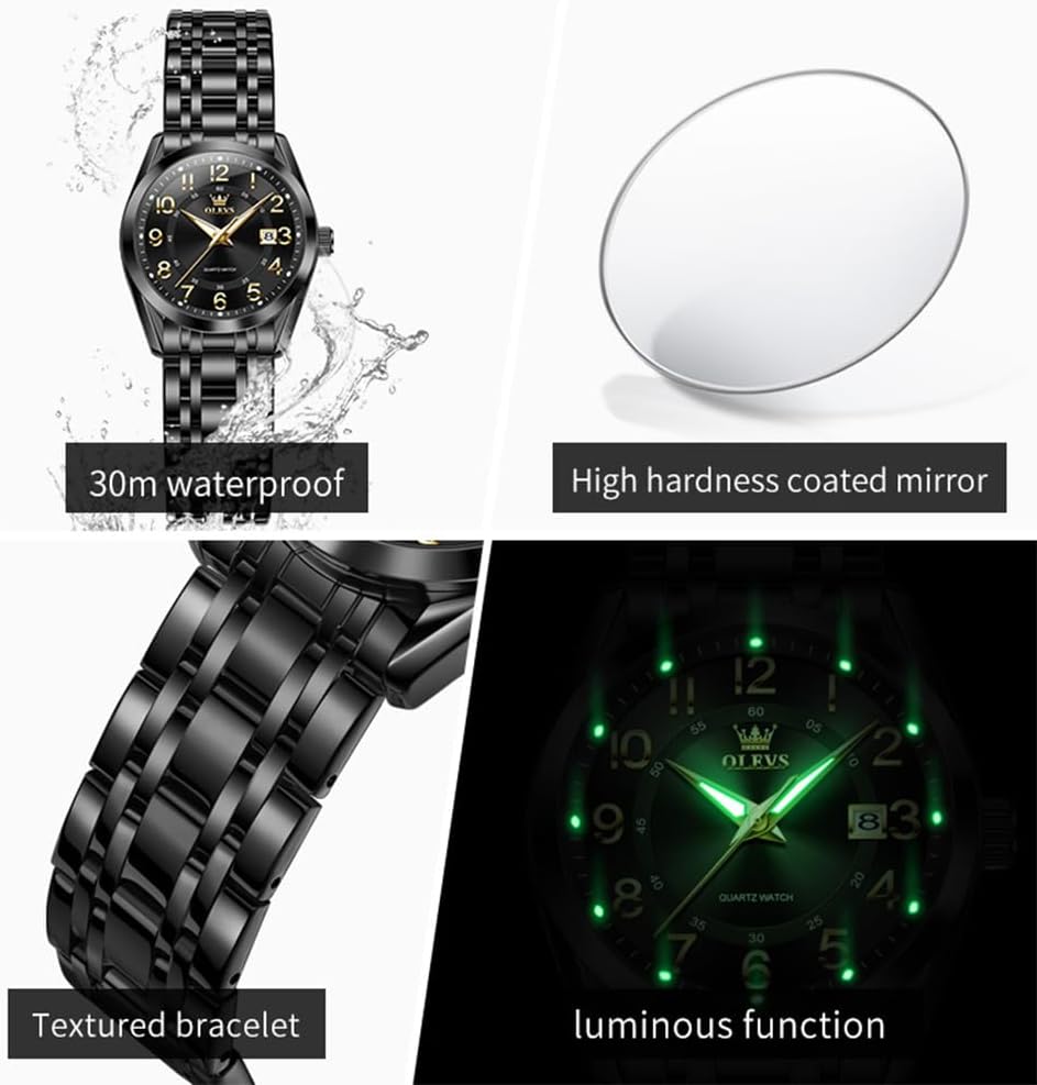 OLEVS Womens Watches Classic Dress Quartz Female Wristwatch Ladies Stainless Steel Waterproof Luminous Date Easy Read Watch for Lady - Image 4