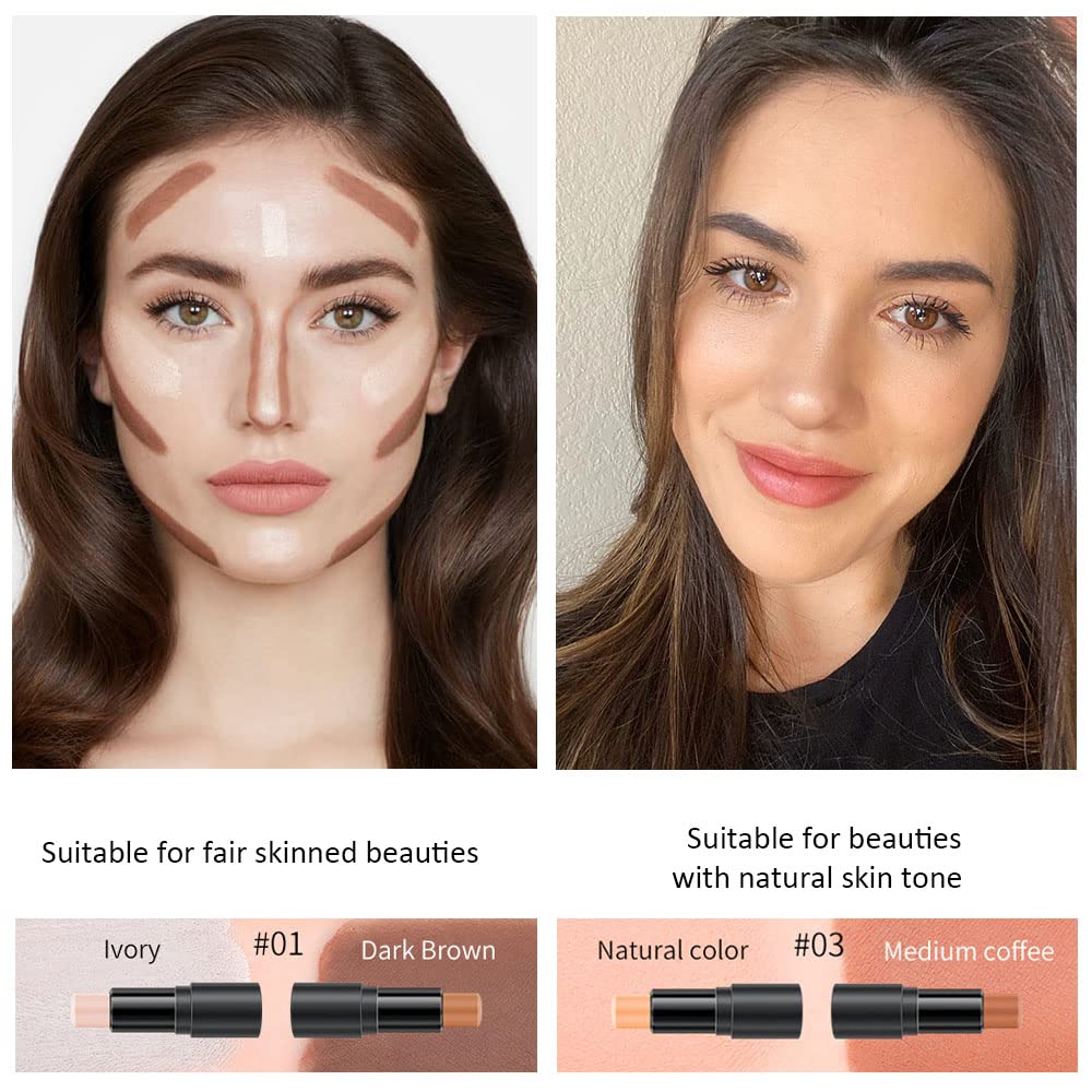 4 Colors Cream Contour Sticks Makeup Kit, Primer Face Highlighter Contouring for Beginners, Highlight and Contour Kit, Cream Concealer Makeup Blur Stick, Primer Face Corrector 1#,3# - Image 3