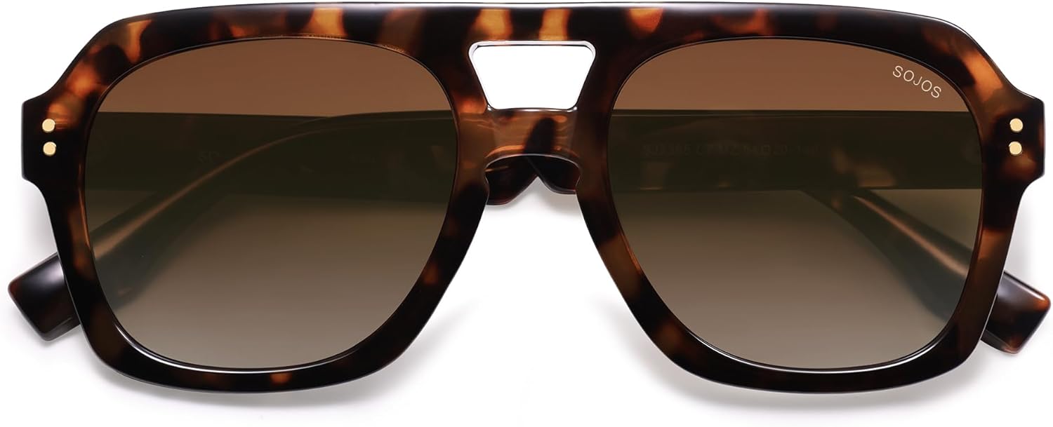 SOJOS Retro Thick Polarized Aviator Sunglasses for Women Men, Large Trendy Bold Square Pilot Shades SJ2385