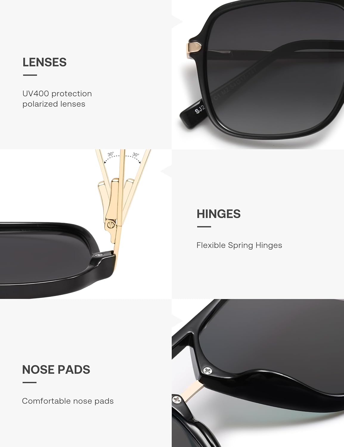 SOJOS Sunglasses for Women & Men, Square, Retro, Polarized Lens, Trendy Aviator, 90s Shades - Image 4