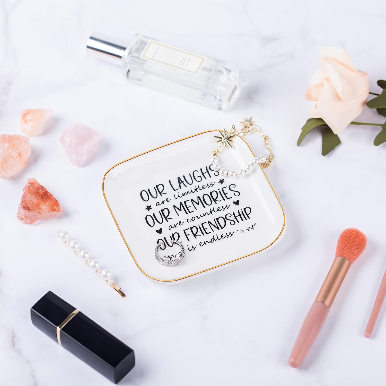 Piudee Friendship Gifts for Women Best Friend Jewelry Dish, Our Laughs are Limitless, Our Memories are Countless, Our Friendship is Endless Unique Gifts for Women, Female Friend Birthday Christmas - Image 3