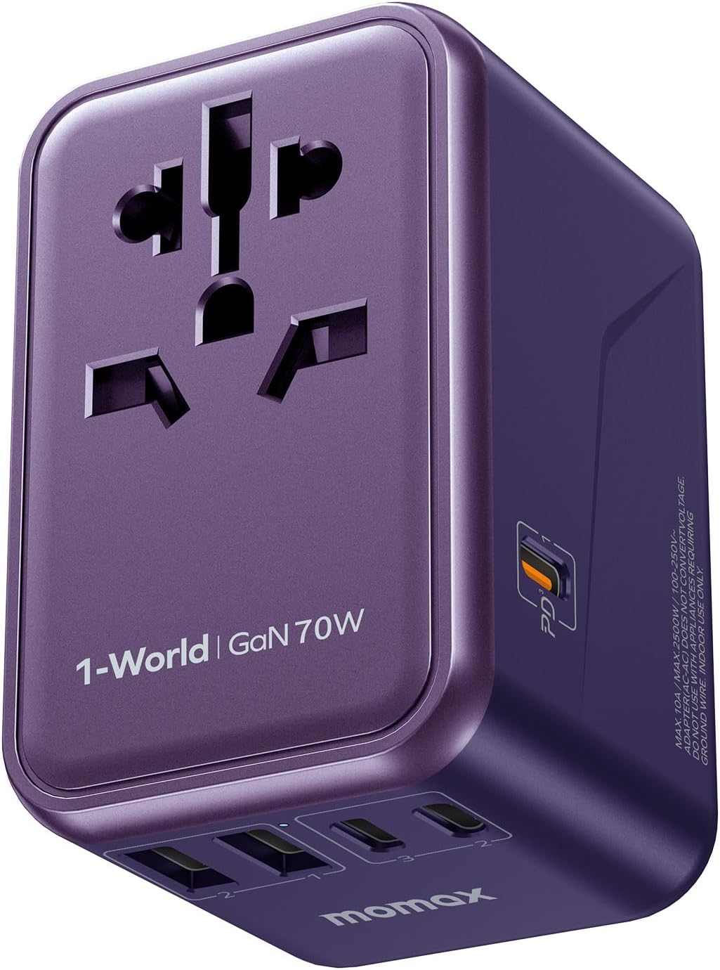 MOMAX Universal Travel Adapter 70W GaN, 3 USB-C PD & 2 USB-A QC, International Power Adapter Outlet, 6-in-1 Wall Charger for Laptop, Phone, European Travel Plug Adapter for UK/US/AUS/JP