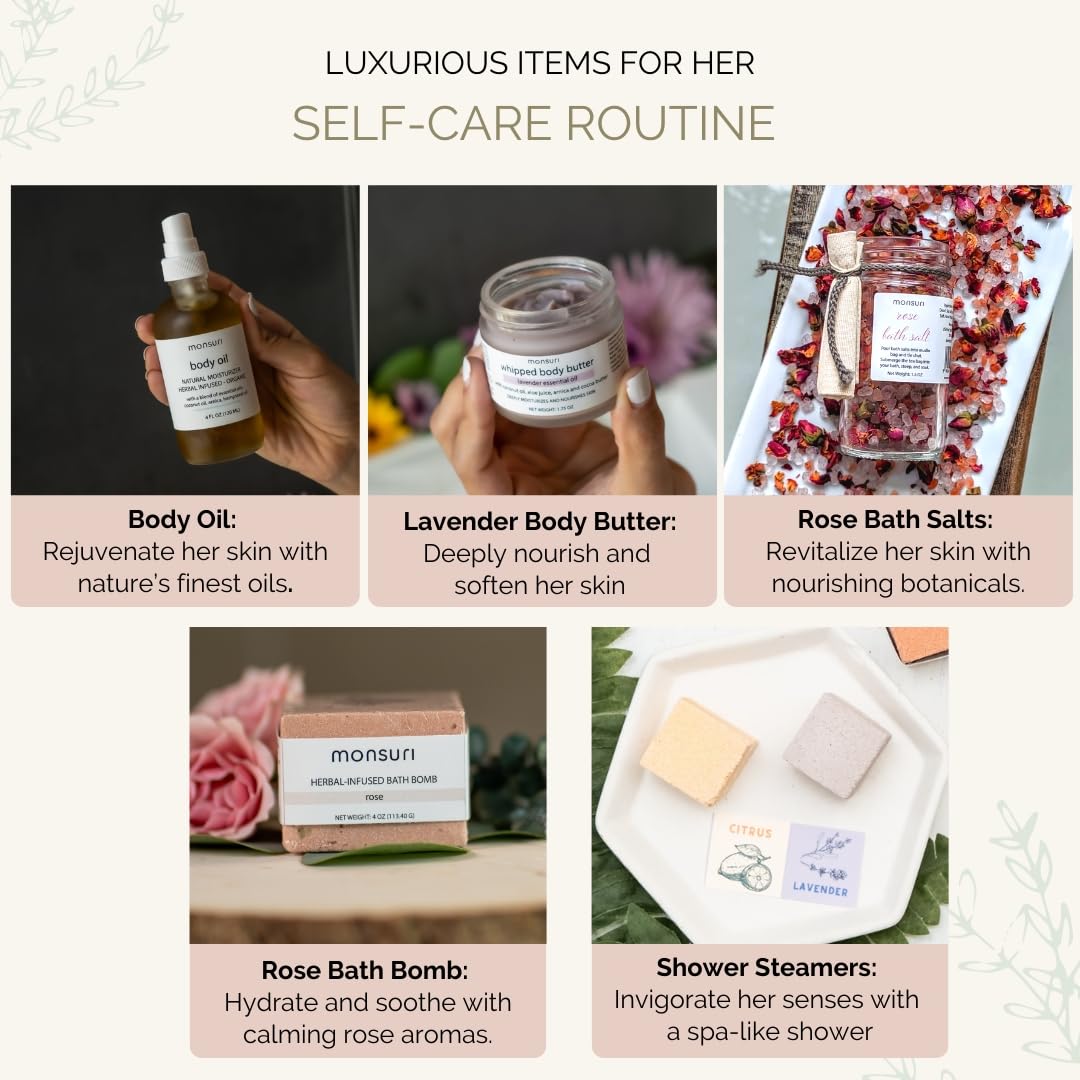 Self Care Gift Basket for Mom: New Mommy Care Package Pampering Gift Set with Bath Accessories and Natural Skincare Products. Our Spa Day Kit for Women is the ideal Birthday Gift Basket for her. - Image 3