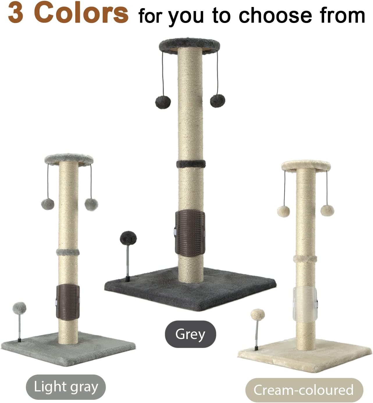 PEEKAB 32" Tall Cat Scratching Post Sisal Scratch Posts,with Hanging Ball and Self-Massage Brush Vertical Scratcher for Indoor Cats and Kittens Gray 32inches - Image 7