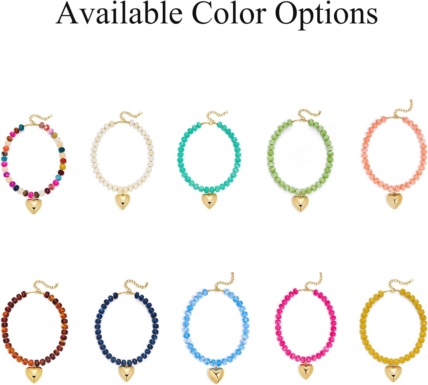 Mothers Day Gifts Puffy Gold Heart Necklaces For Women Chunky Beaded Necklace in Several Colorways Short Heart Choker Statement y2k NecklaceSummer Beach Jewelry Gift - Image 4
