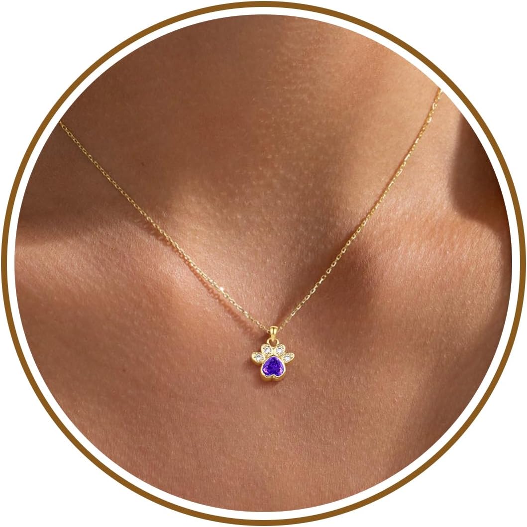 Dog Mom Gifts for Women, Gifts for Dog Lovers Birthstone Necklace for Women Christmas Stocking Stuffers for Teens Memorial Gift of Loss of Dogs Pet 14k Dainty Gold Necklace Birthday Gift for Her Pet Remembrance Breavement Jewelry