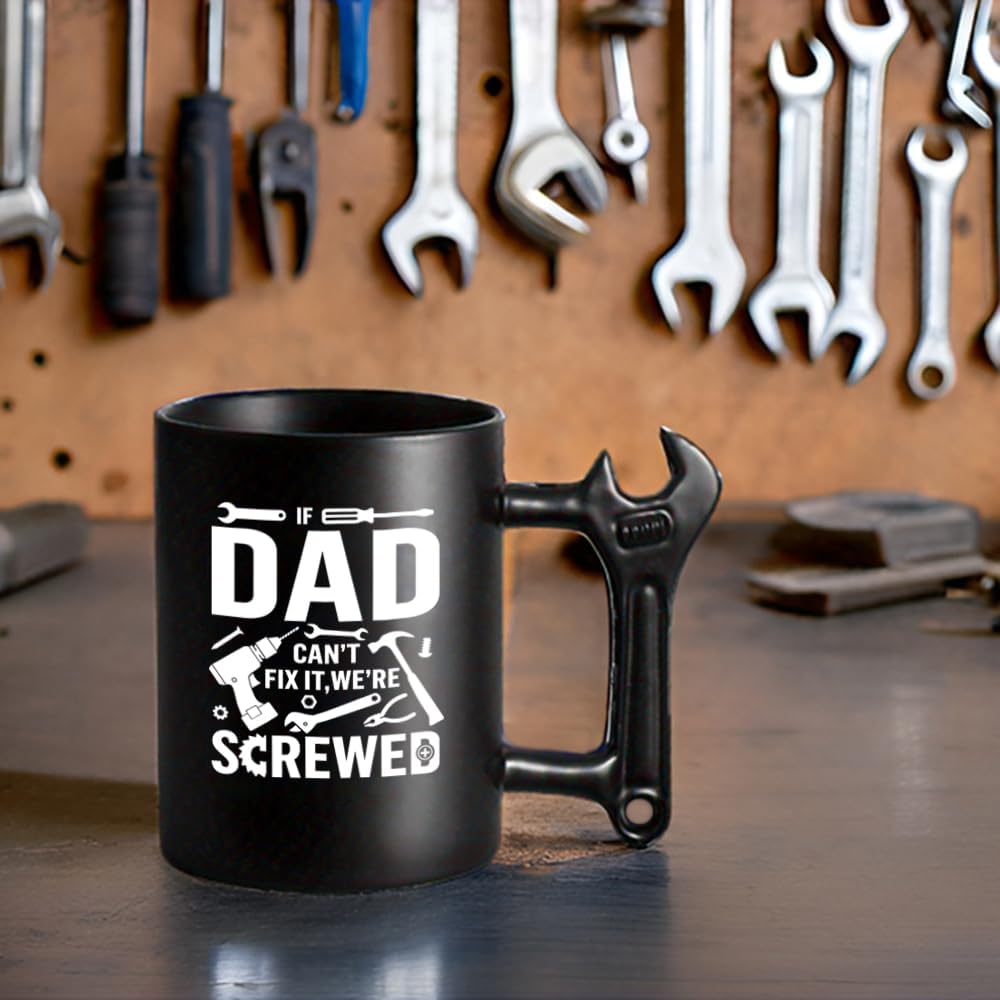 LOZACHE Funny Coffee Mug with Wrench Handle for Men, Novelty Fathers Day DadChristmas Gifts for Grandpa Uncle Husband Brother Mechanic (Black, Dad Screwd) - Image 7