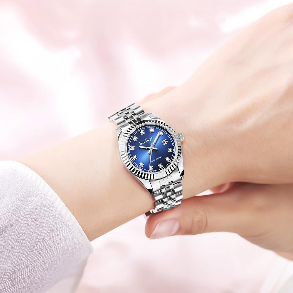 Szaikyri Classic Watch for Women with Solid Stainless Steel Band and Calendar Water Resistant - Image 7