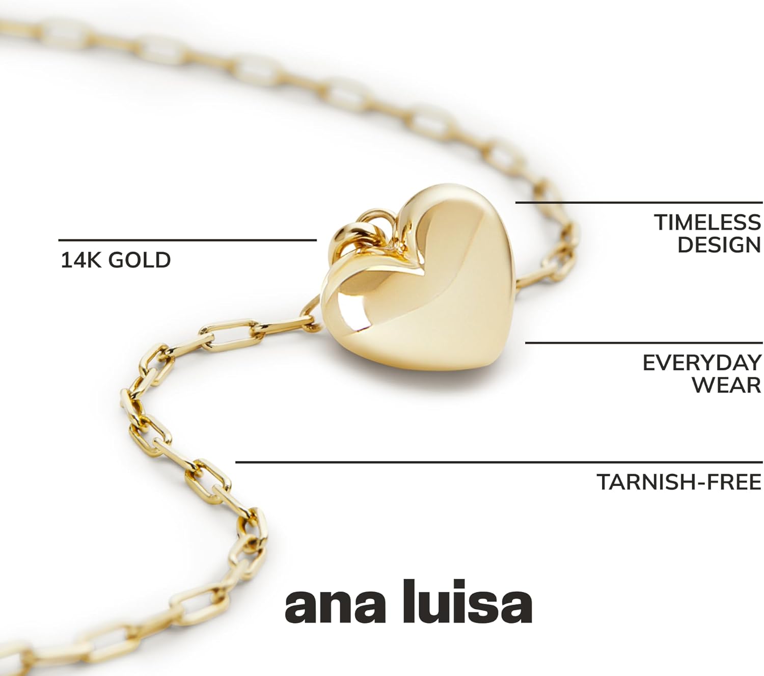 Ana Luisa Lev Puffy Heart Necklace for Women - Paperclip Chain w/ 14K Gold Plated & Silver Rhodium Plated Small Puffed Heart Pendant - Hypoallergenic, Water-Resistant, Tarnish-Free Jewelry - Image 3
