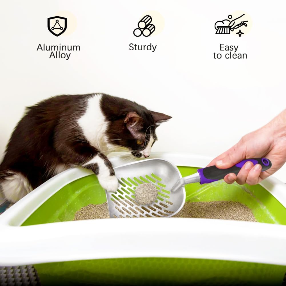 Cat Litter Scoop-Metal Cat Scooper-Long Handle Scoop,Cat Scooper-Poop Sifting-Mesh Shovel-Suitable for Cat Litter Box (Purple) - Image 6