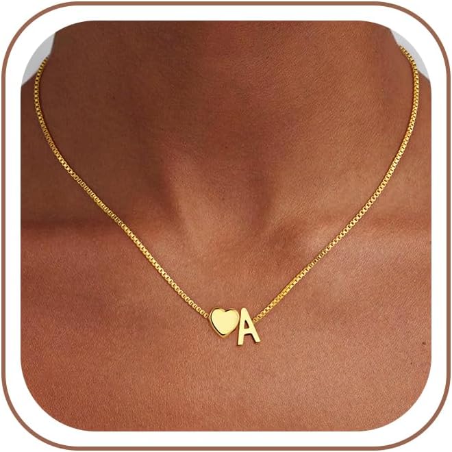 Easter Basket Stuffers Gifts for Kids Girls, 18K Gold Plated Letter A-Z Heart Initial Necklaces for Women Teen Girl Trendy Stuff Birthday Easter Gifts for Kids Teens