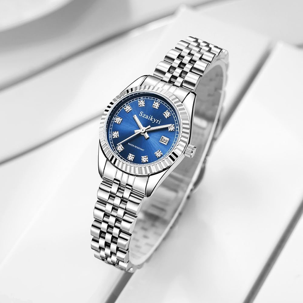 Szaikyri Classic Watch for Women with Solid Stainless Steel Band and Calendar Water Resistant - Image 3