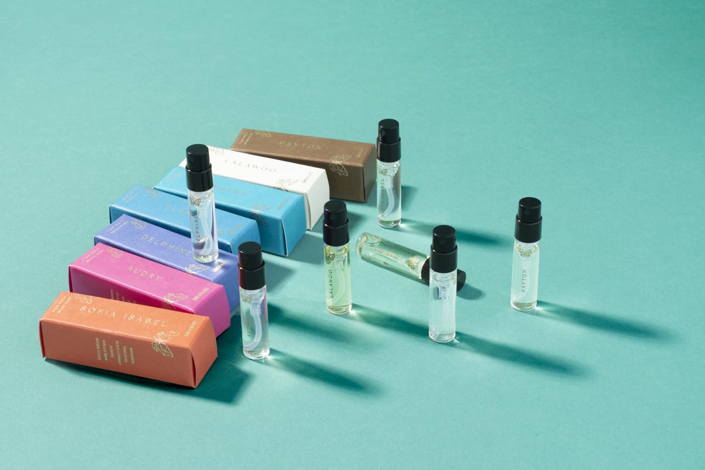 DefineMe Natural Perfume, 7 Scent Gift Set, Lalawoo, Sofia Isabel, Kahana, Audrey, Payton, Delphine, Clara, Perfume Samples for Women, Petite Kit - Image 4