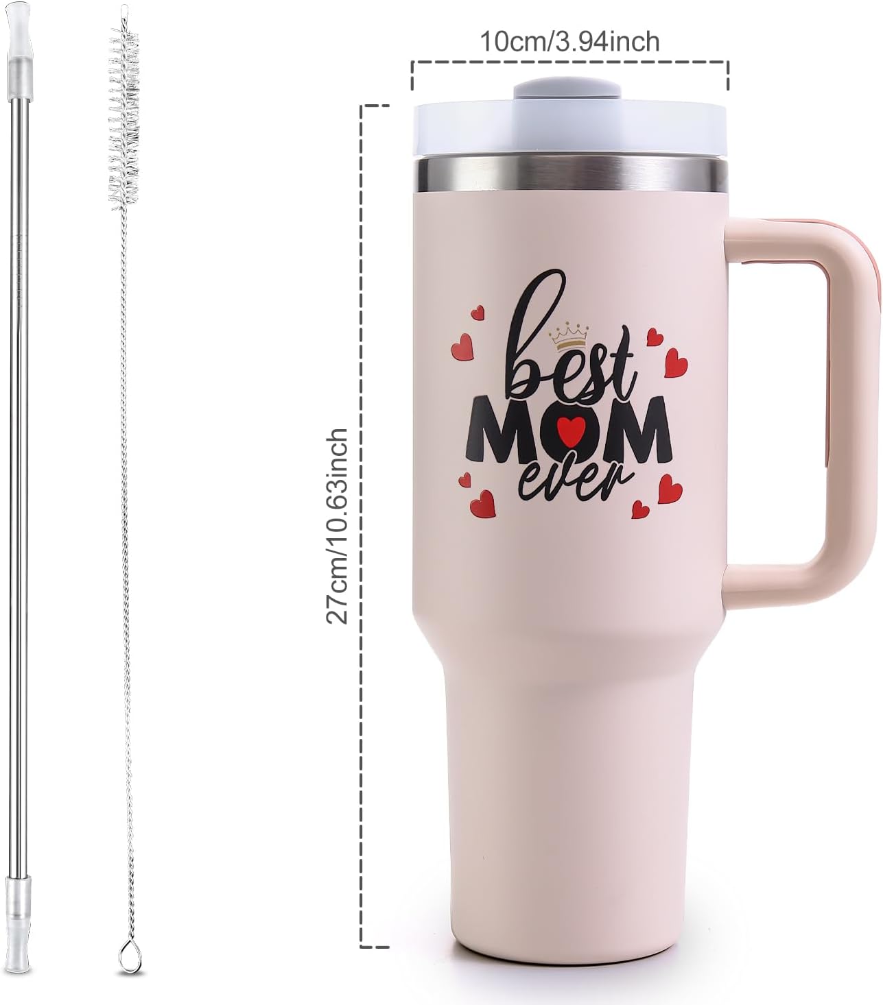 Mothers Day Gifts for Mom, Best Mom Ever Tumbler with Handle 40oz - Moms Birthday Gift Ideas from Daughter, Son, Mama Coffee Tumbler - Christmas Gift Best Mom Ever Mug - Image 2