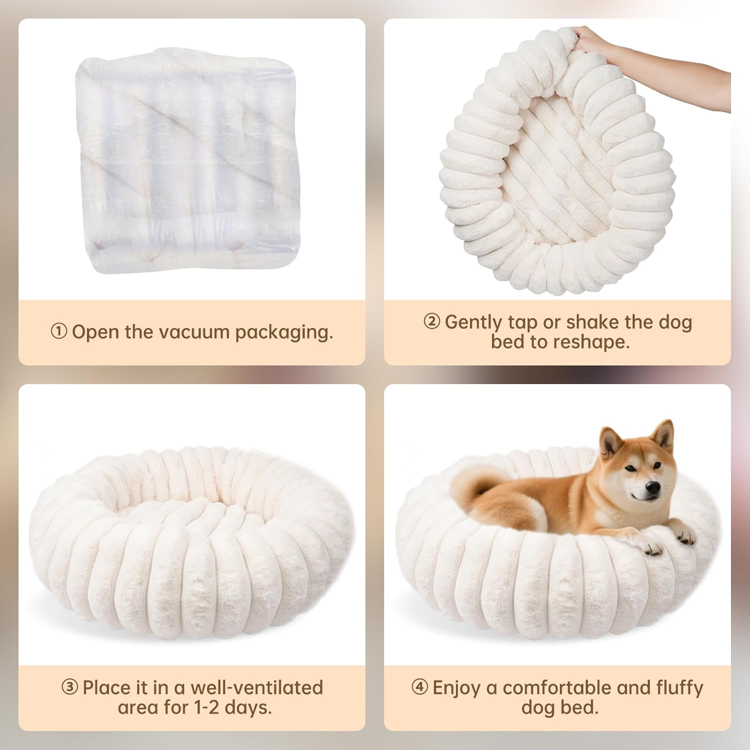 Donut Dog and Cat Bed, Luxurious Comfortable Faux Rabbit Fur Pet Beds, Soft Anti-Anxiety Calming Puppy Kitten Bed with Anti-Slip Bottom for Small Dogs & Cats(20", White) - Image 6