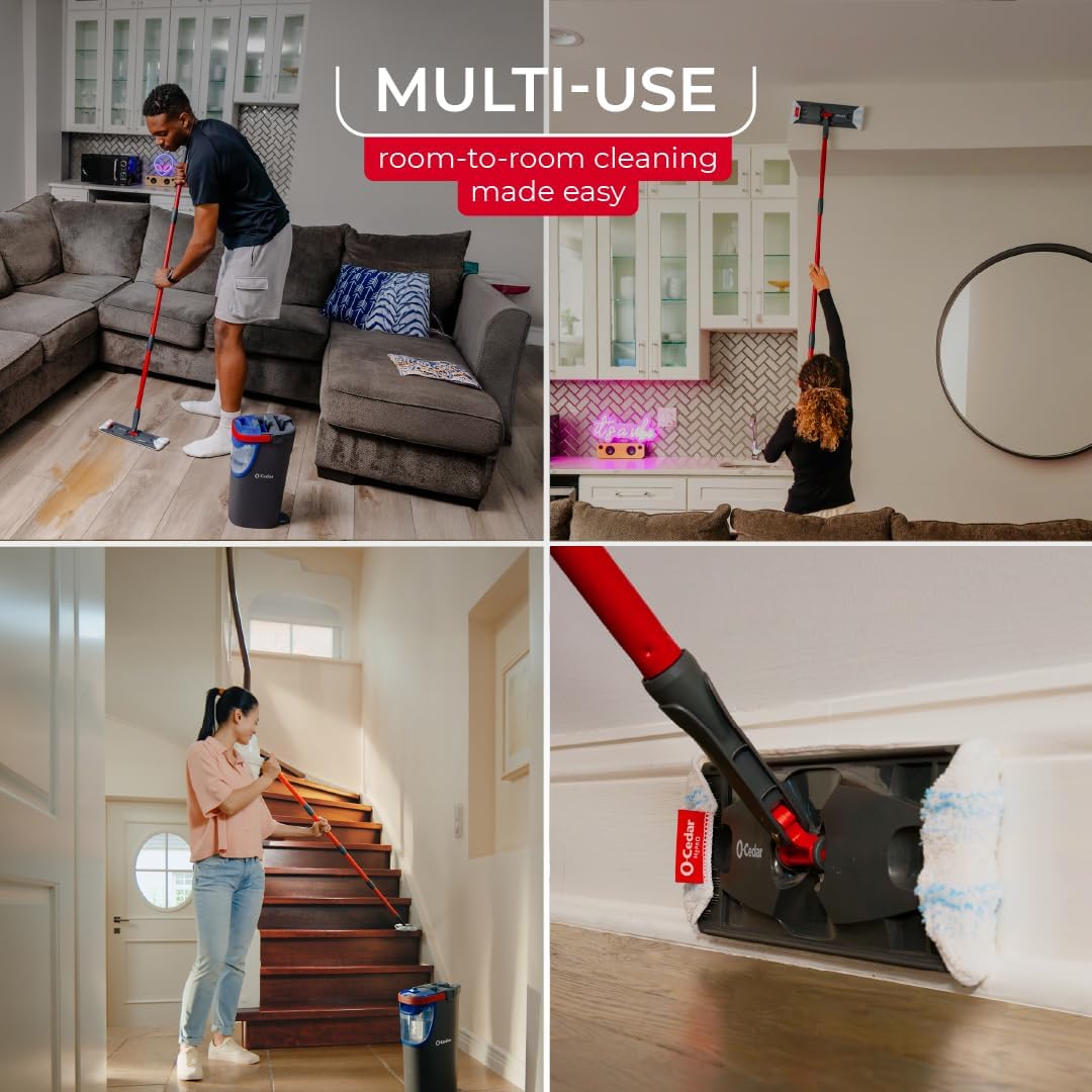 O-Cedar H2prO Flat Mop System | Quick Cleaning Tool | Clean with Water | Machine Washable Reusable Microfiber Mop Pad | Safe on Wood Floors, Vinyl, Tile, Baseboards, Walls - Image 5