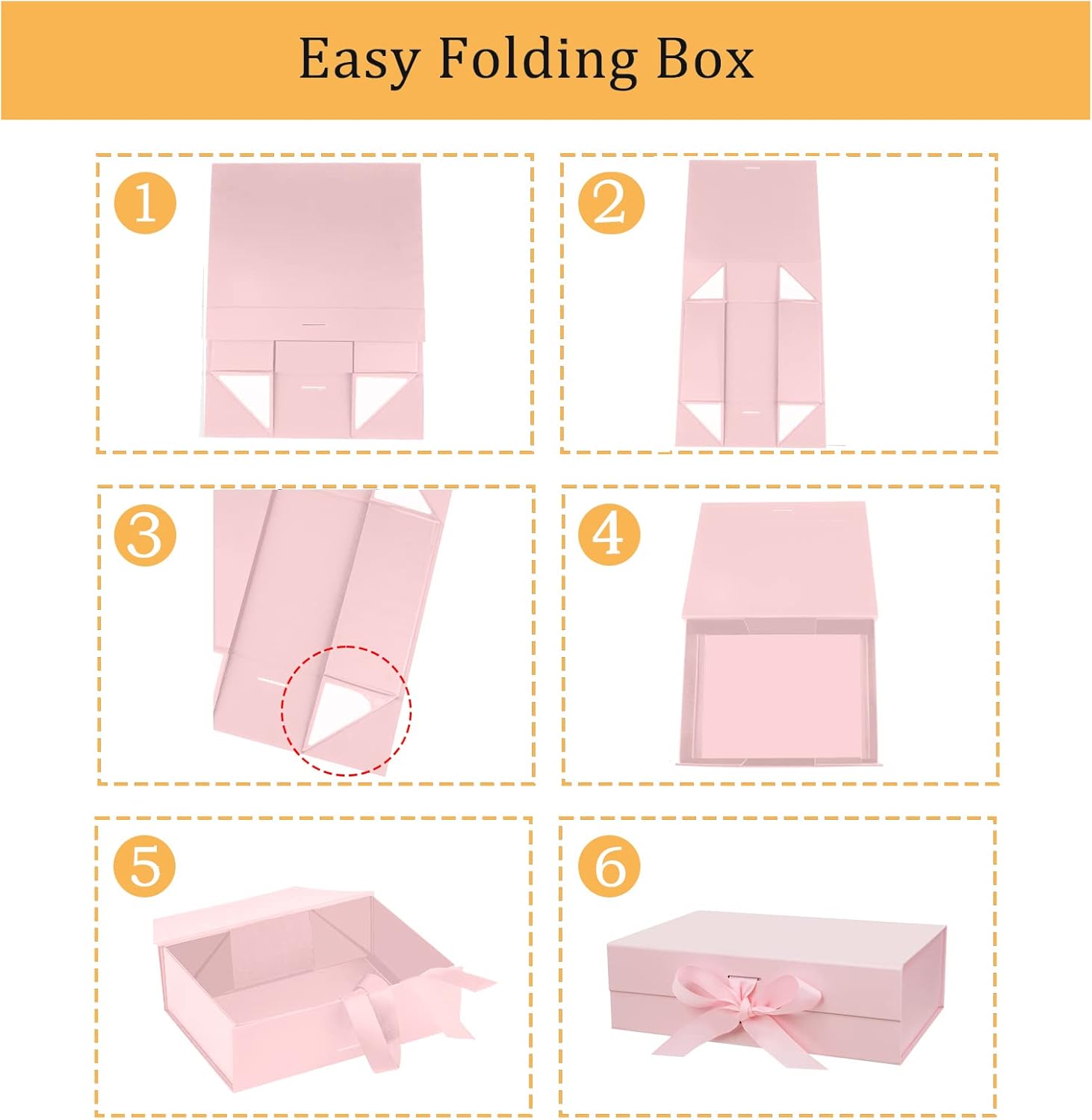 DaiUni 10.5"X7.5"X3.1" Pink Magnetic Gift Box with Lid and Ribbon for Presents - Image 3