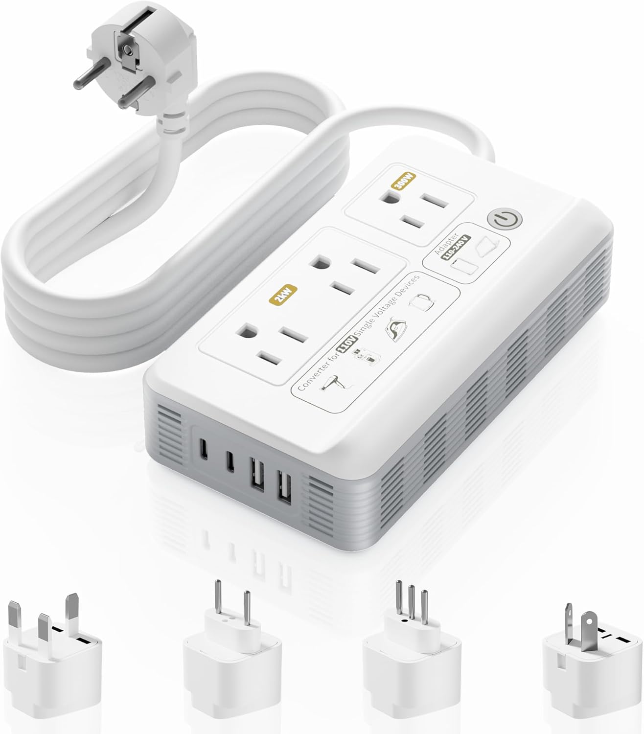 Mapambo 2000W Voltage Converter US to Europe, 7 in 1 Converter for European Travel for Hair Dryer, Kettles, Coffee Makers and etc. 220v to 110v Converter for International Travels (White)