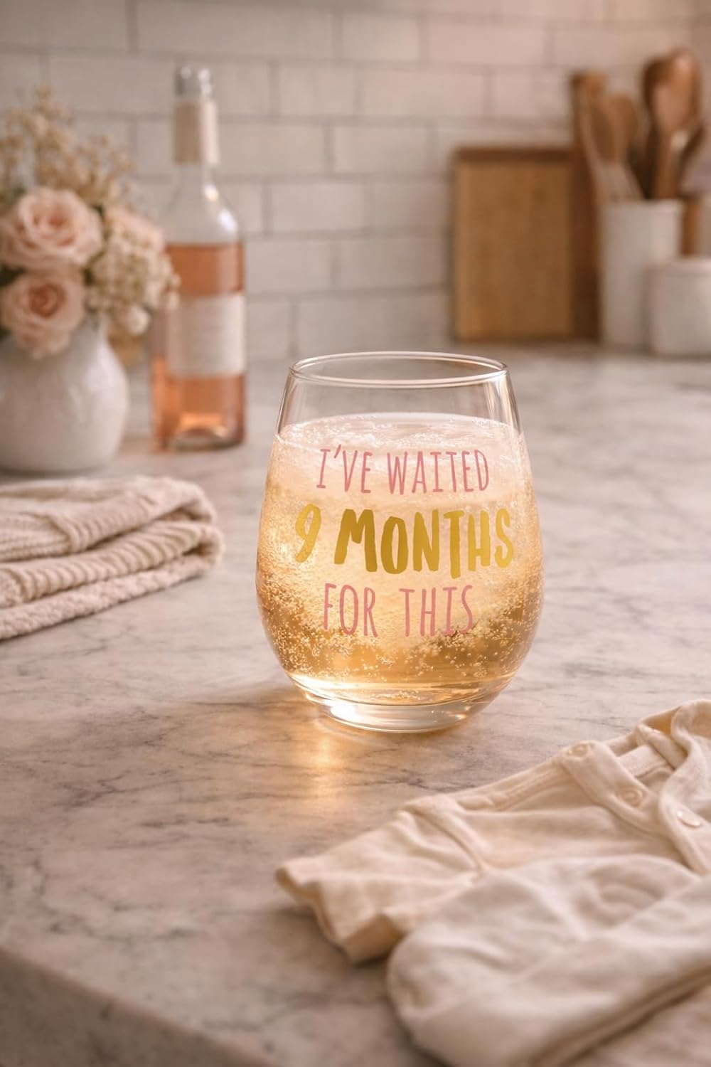 Pearhead I’ve Waited 9 Months Stemless Wine Glass, Mother’s Day Gift for New Mom, Funny Pregnancy Gift, 16 oz - Image 6