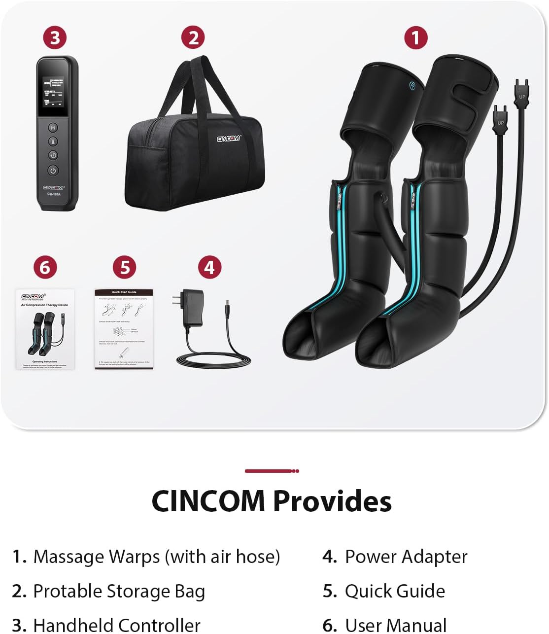 CINCOM Leg Massager for Circulation and Pain Relief, Air Compression 3 in 1 Leg Massager for Foot Calf & Thigh, Leg Compression Boots for Recovery, Edema, RLS Relief - Image 8