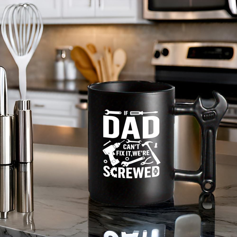 LOZACHE Funny Coffee Mug with Wrench Handle for Men, Novelty Fathers Day DadChristmas Gifts for Grandpa Uncle Husband Brother Mechanic (Black, Dad Screwd) - Image 8