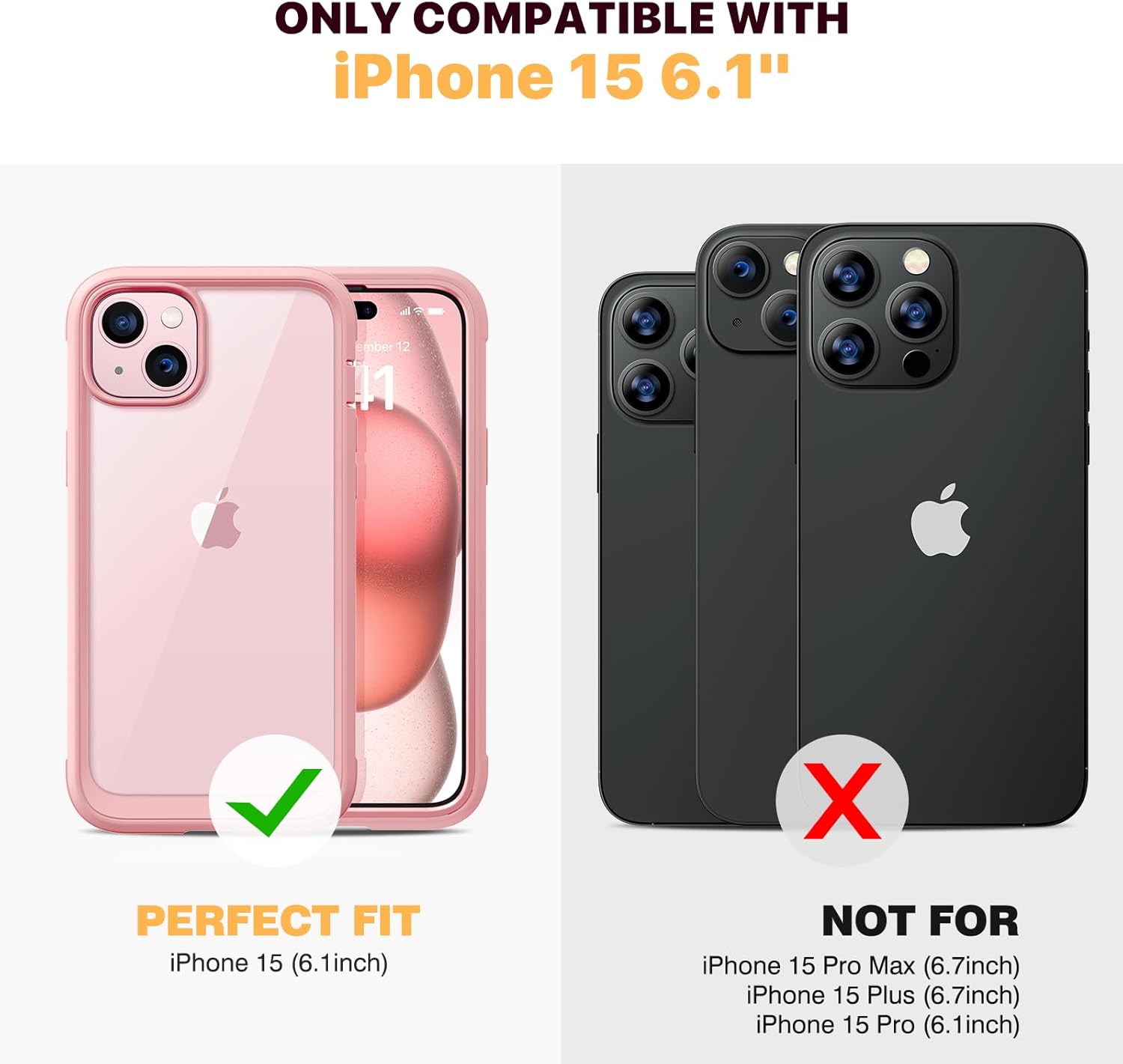 Diaclara Designed for iPhone 15 Case, Full Body Rugged Case with Built-in Touch Sensitive Anti-Scratch Screen Protector, with Camera Lens Protector for iPhone 15 6.1" (Coral Pink) - Image 2