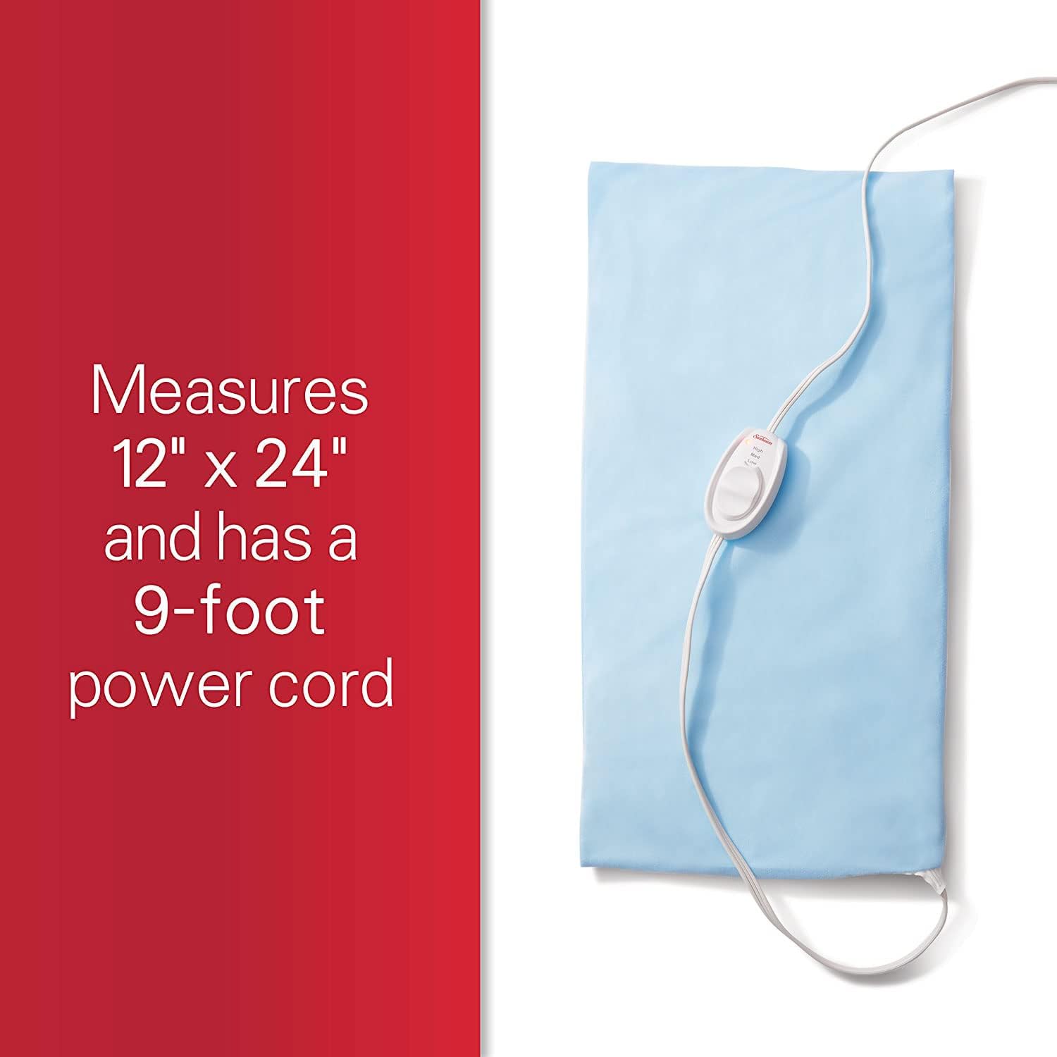 Sunbeam XL Heating Pad for Back Neck and Shoulder Pain Relief with Sponge for Moist Heating Option Extra Large 12 x 24" Blue - Image 4