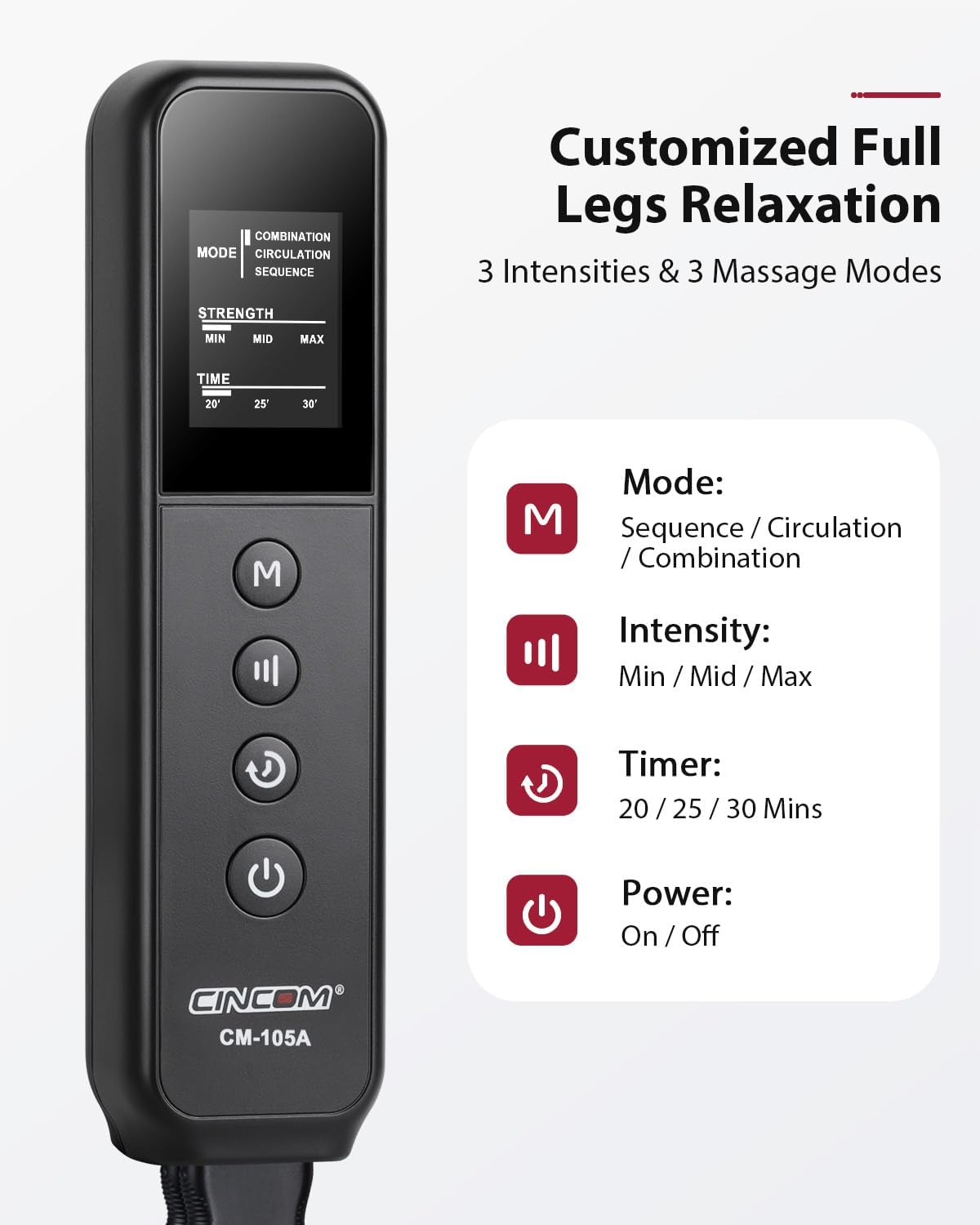 CINCOM Leg Massager for Circulation and Pain Relief, Air Compression 3 in 1 Leg Massager for Foot Calf & Thigh, Leg Compression Boots for Recovery, Edema, RLS Relief - Image 3