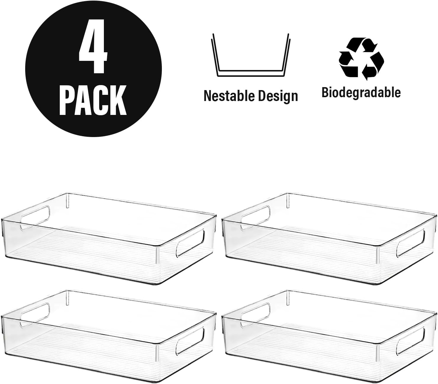 Clear Plastic Storage Bins, Pantry Organizers and Storage, Kitchen Organization and Storage Containers Bins for Organizing, Fridge, Freezer, Bathroom, Pantries, Medicine Cabinet Organizer Bin - Image 4