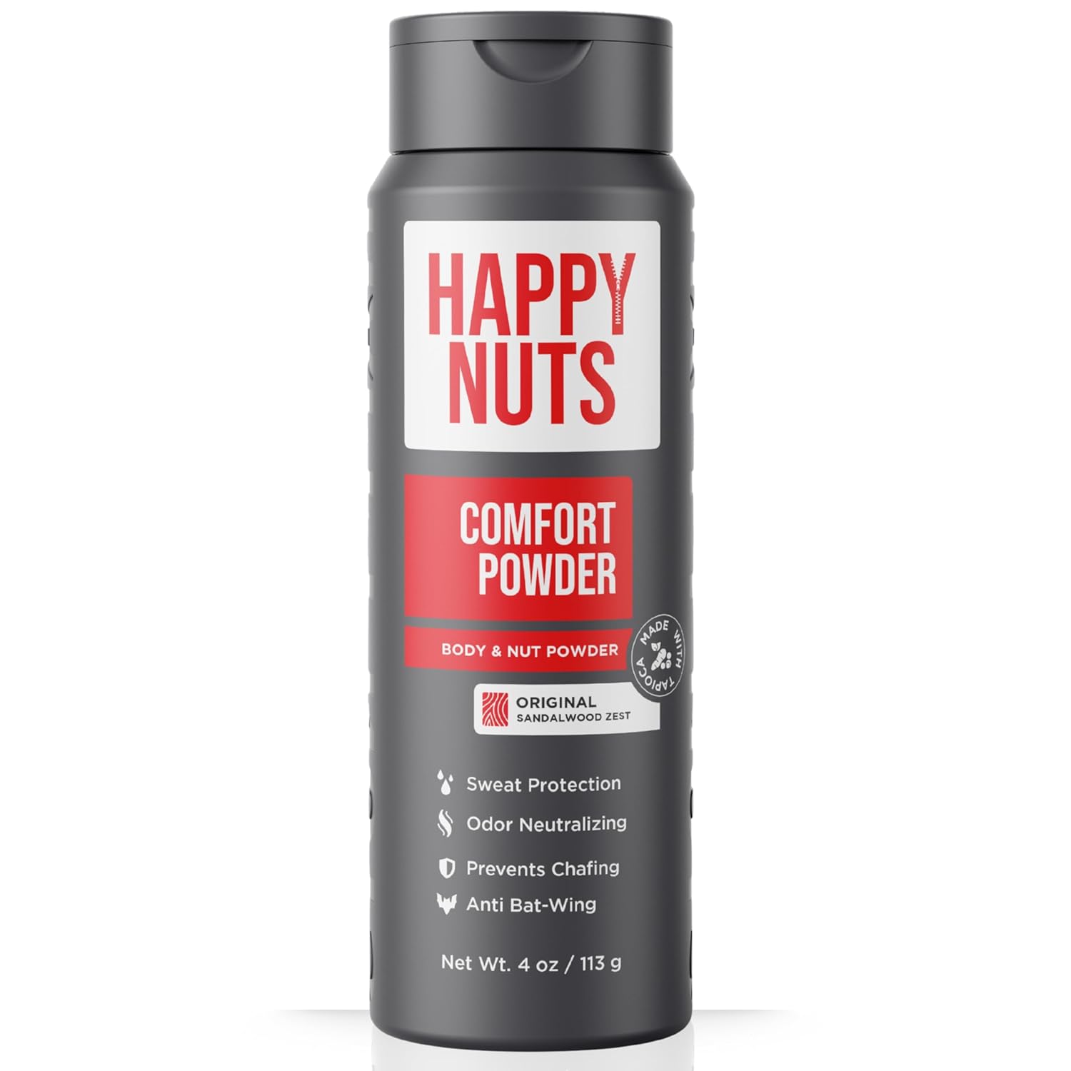 HAPPY NUTS Comfort Powder Deodorant For Men: Anti-Chafing, Sweat and Odor Control for Jock Itch, Aluminum-Free, Ultimate Gift for Men's Private Parts 4 oz (1 Pack), Original Scent