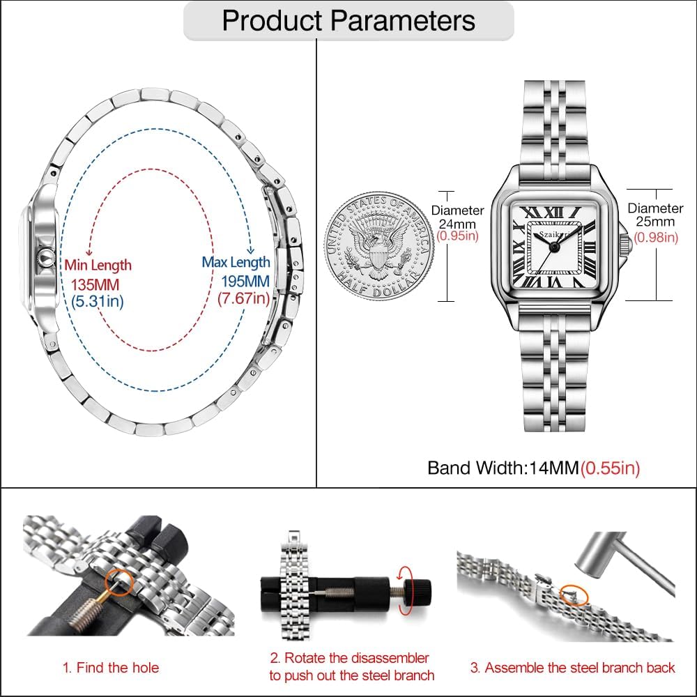 Szaikyri Classic Square Watches for Women with Roman Numerals Ladies Casual Dress Watch - Image 6