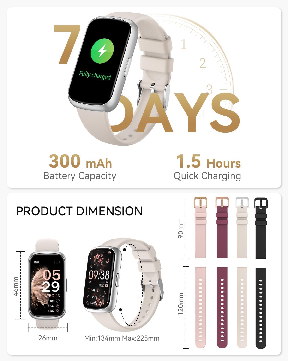 Fitness Trackers for Women/Men, Smart Watches for Women with Sport Activity Tracker, Fitness Watch with Heart Rate, Blood Oxygen Monitor, Sleep Tracker, IP68 Android Smart Watch with 4 Straps, Gift - Image 8
