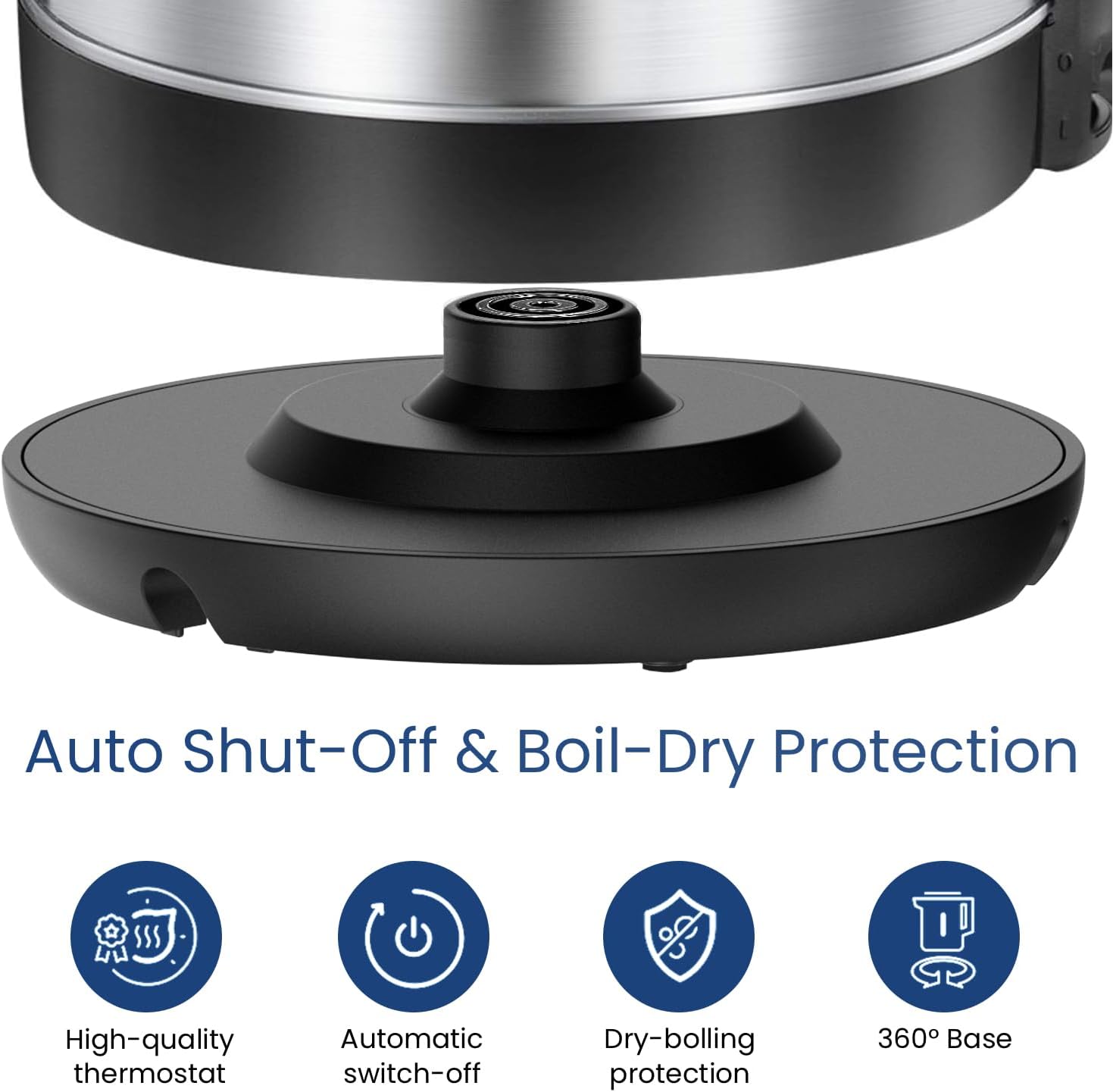COMFEE' 1.7L Stainless Steel Electric Tea Kettle, BPA-Free Hot Water Kettle Electric with LED Light, Auto Shut-Off and Boil-Dry Protection, 1500W Fast Boil Electric Kettle - Image 4