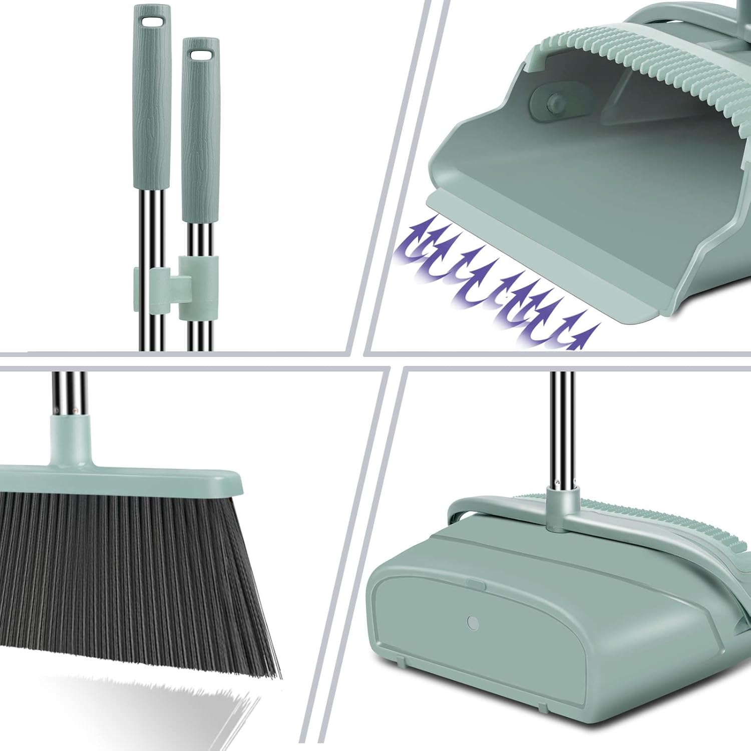 kelamayi Upgrade Broom and Dustpan Set, Large Size and with Long Handle, Upright,Ideal for Indoor Outdoor Garage Kitchen Room Office Lobby Use (Green) - Image 3