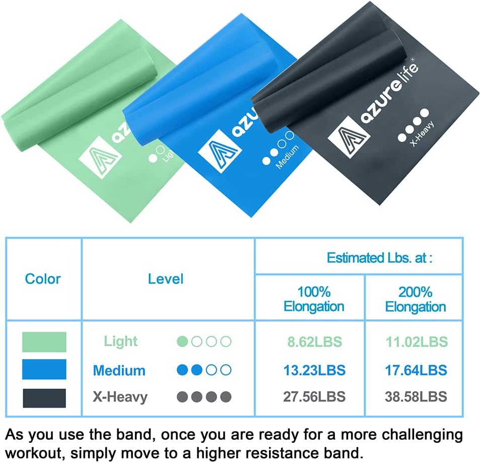 A AZURELIFE Resistance Bands,Professional Long Non-Latex Elastic Stretch Bands,Exercise Bands for Physical Therapy, Yoga, Pilates, Rehab, at-Home or The Gym Workouts, Strength Training - Image 5
