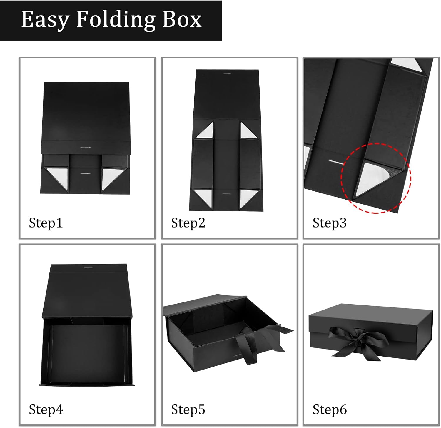 Gift Box with Lid for Presents 10.5x7.5x3.1 Inches with Ribbon and Magnetic Closure(1-Pack) (Black) - Image 3