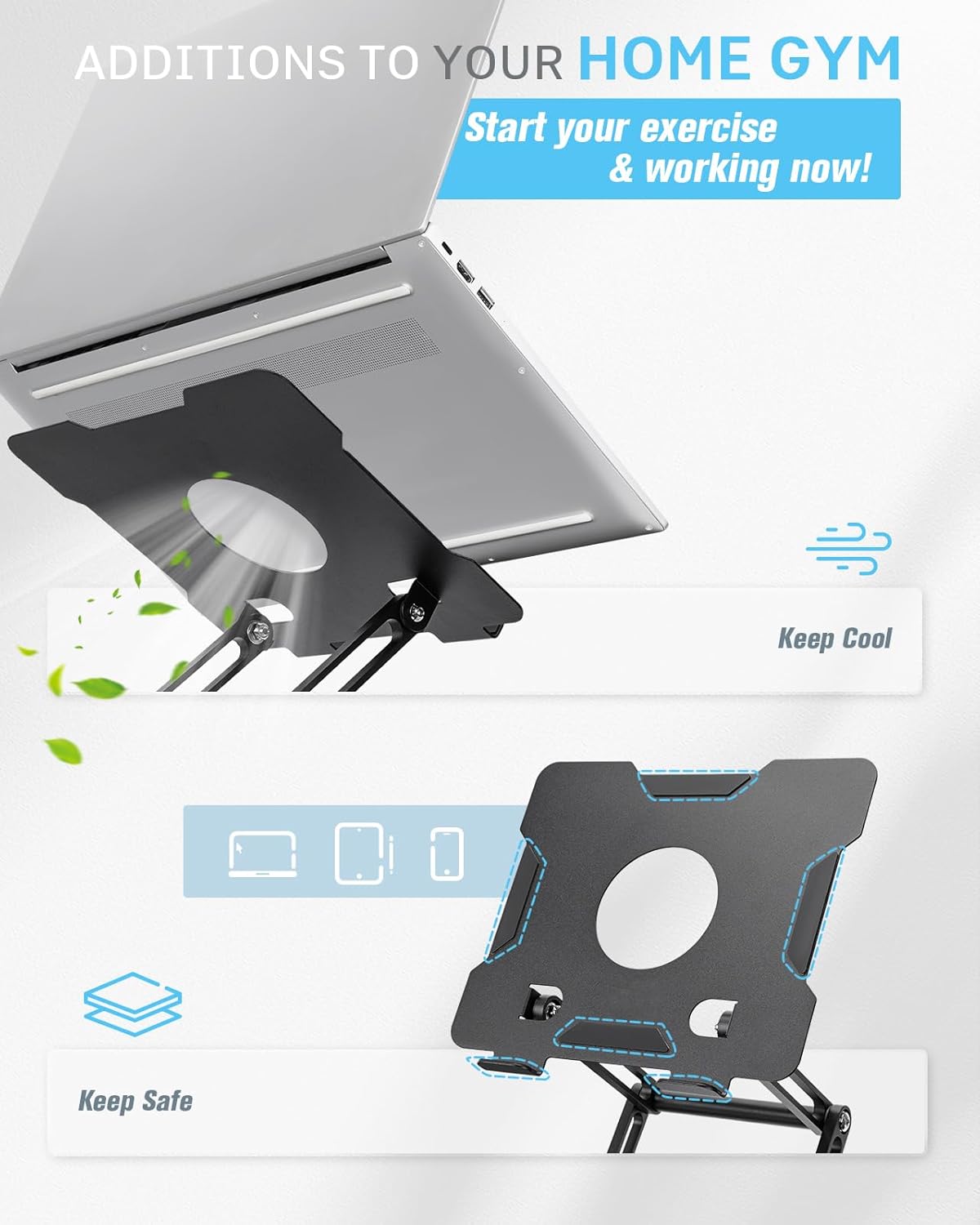INMAKER Treadmill Desk Attachment, Universal Treadmill Laptop Holder Adjustble Height Width Basic Version, Aluminum Laptop Stand for Treadmill(No Tray Included) - Image 6