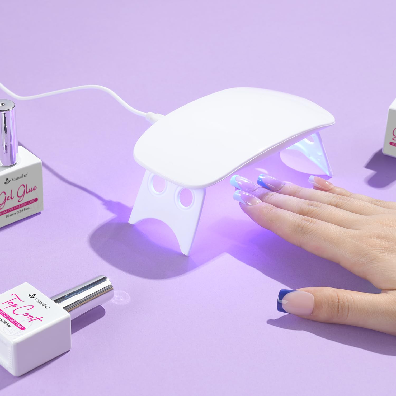 Vansiho Pink French Gel Nails Kit - Short Square French Tip Press on Nails, Nail Gel, Top Coat and Nail Lamp for Gift and Nail Art DIY - Image 3