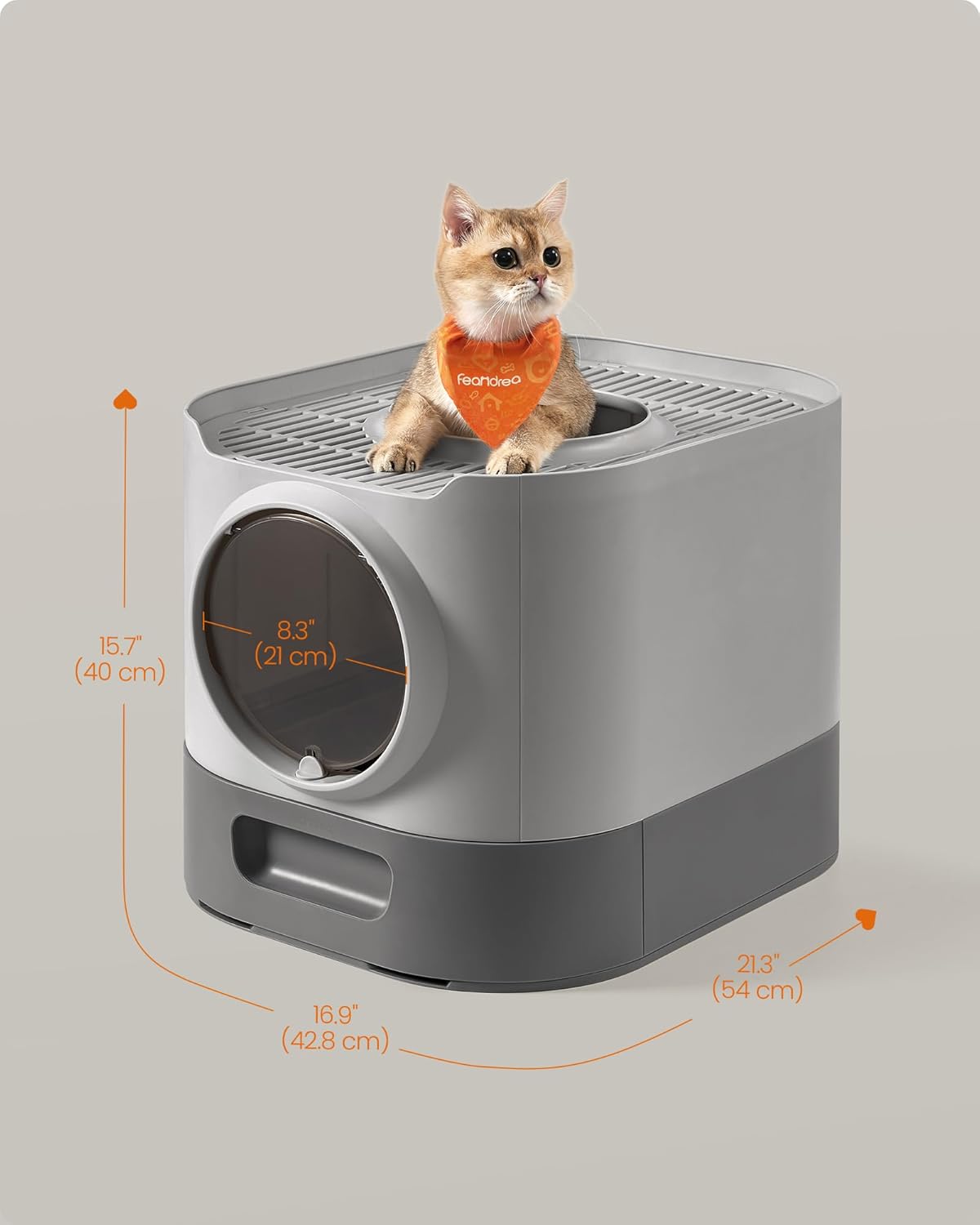 Feandrea Cat Litter Box with Lid, XL Enclosed Litter Box with Slide-Out Tray, Scoop, Brush, Anti-Tracking, for Cats of Different Sizes, Dove Gray and Slat Gray UPPT002B01 - Image 6