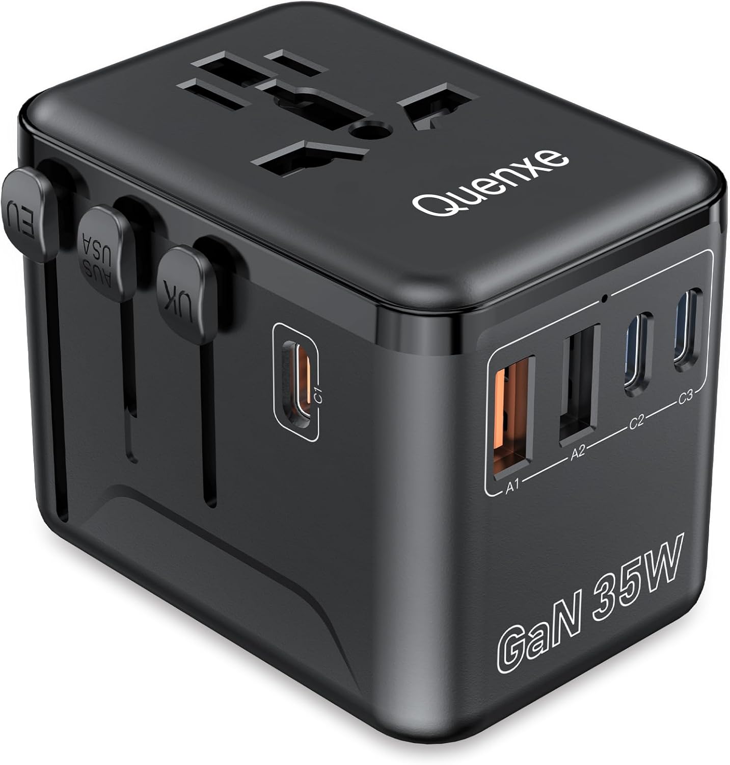 Universal Travel Adapter, International Power Adapter with 35W PD & QC Fast Charging, Travel Plug Adaptor Worldwide with 3 USB-C & 2 USB-A for USA to Europe UK France Germany Australia(Type C/G/A/I)