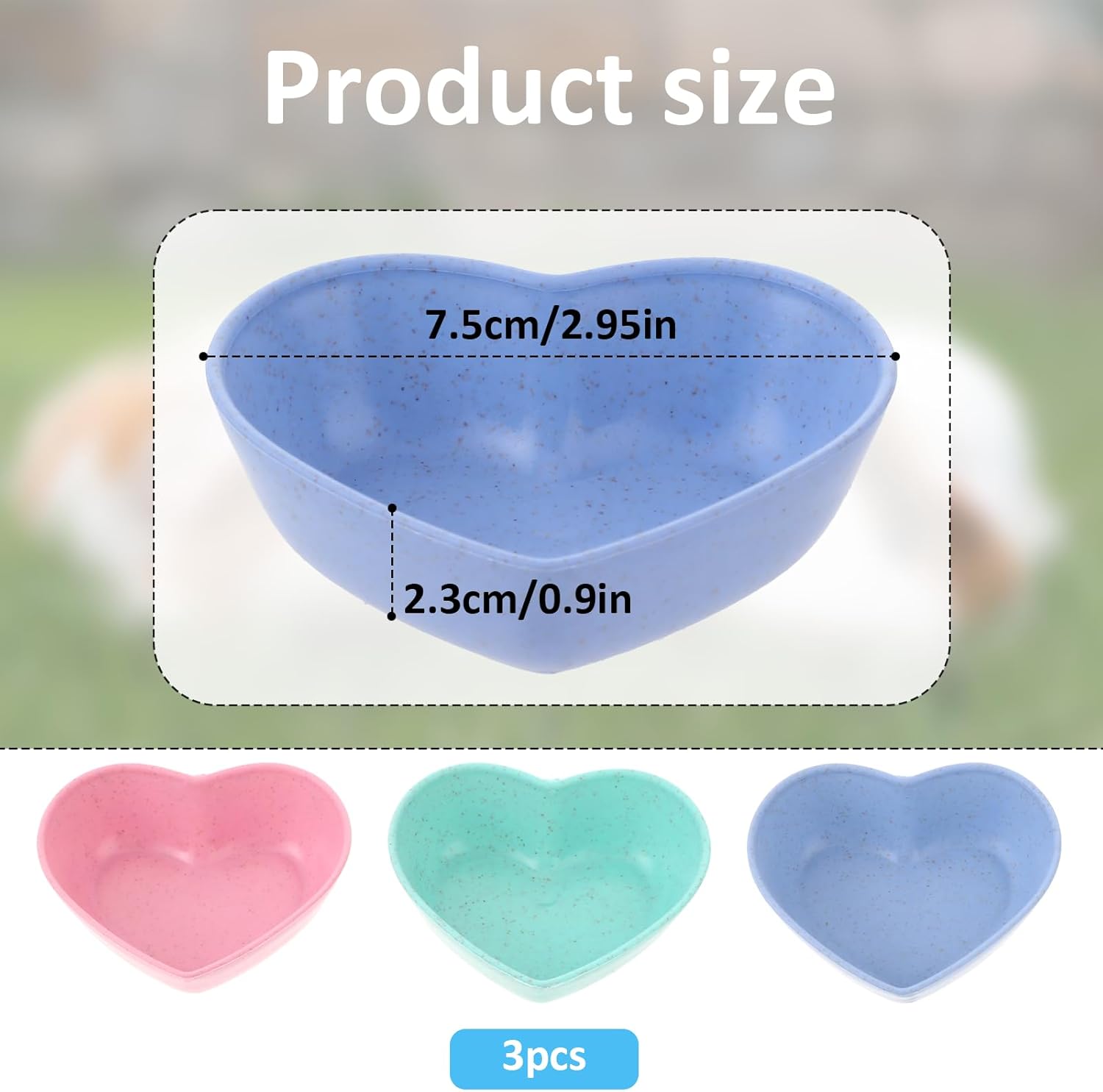 3 Pack Hamster Food Bowl Rabbit Guinea Pig Food Dish Cute Heart Shape Water Dish for Hamster Hedgehog Gerbil Small Animals Rat Rodent (Green, Blue and Pink) - Image 2