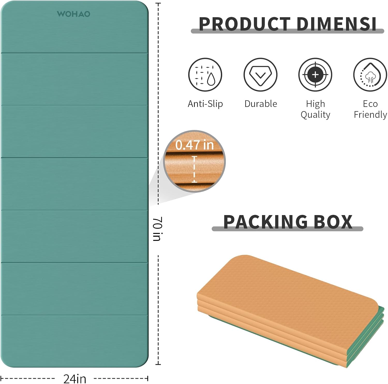 7-Fold Yoga Mat 70"x24" - 1/2 Inch Thick Folding Exercise Mat, Compact Non-Slip TPE Mat for Travel, Storage, Yoga & Home Gym, Lightweight & Portable - Image 3