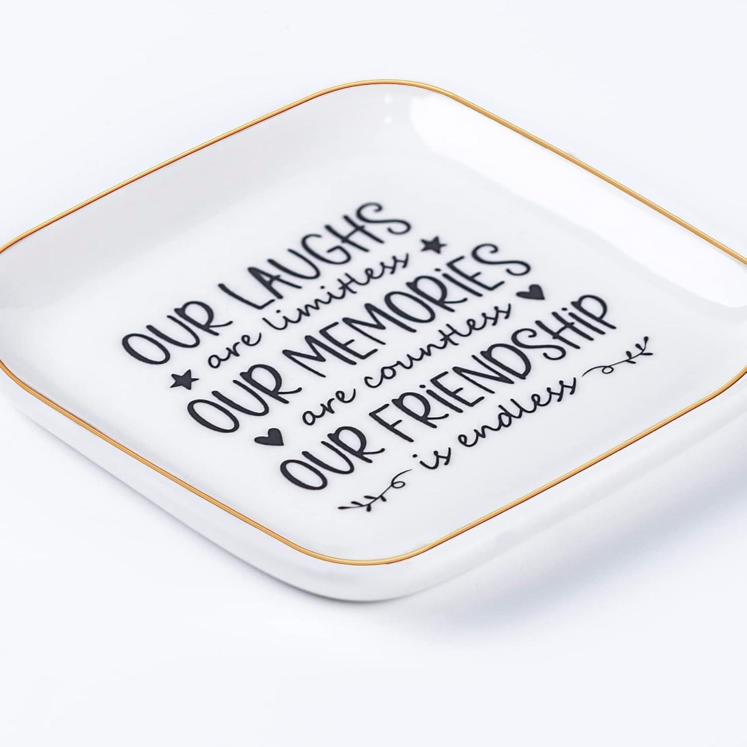 Piudee Friendship Gifts for Women Best Friend Jewelry Dish, Our Laughs are Limitless, Our Memories are Countless, Our Friendship is Endless Unique Gifts for Women, Female Friend Birthday Christmas - Image 6