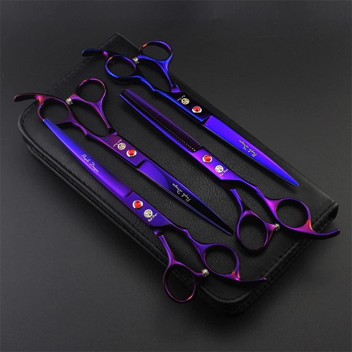 Purple Dragon Professional 7.0 inch 4PCS Pet Grooming Scissors Kit Japan Premium Steel Straight & Curved & Thinning Blade Dog Hair Cutting Shears Set with Case - Image 8