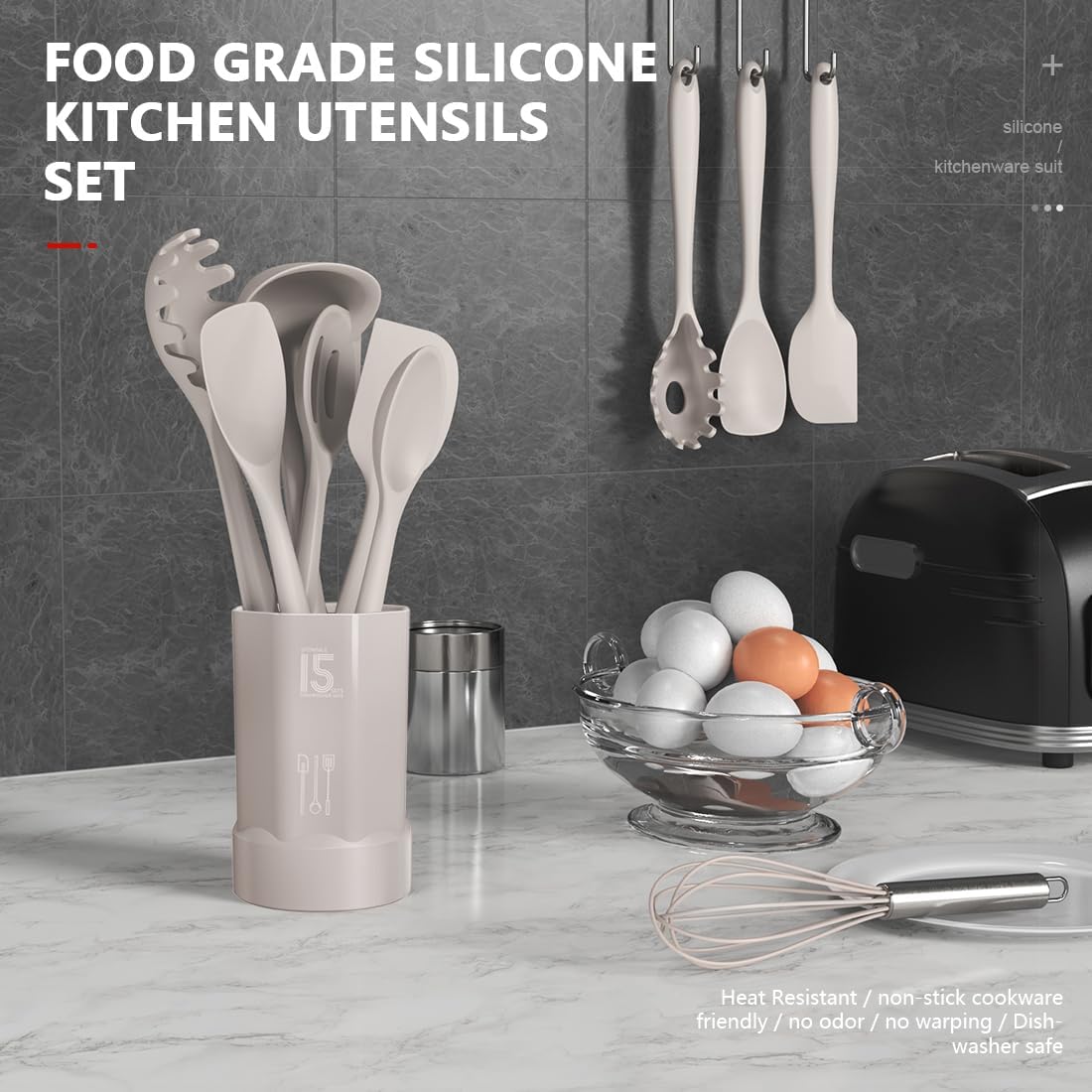 AOTHOD Silicone Cooking Utensils Set - 446°F Heat Resistant Kitchen Utensils,Turner Tongs,Spatula,Spoon,Brush,Whisk,Kitchen Utensil Gadgets Tools Set for Nonstick Cookware,Dishwasher Safe (BPA Free) - Image 2