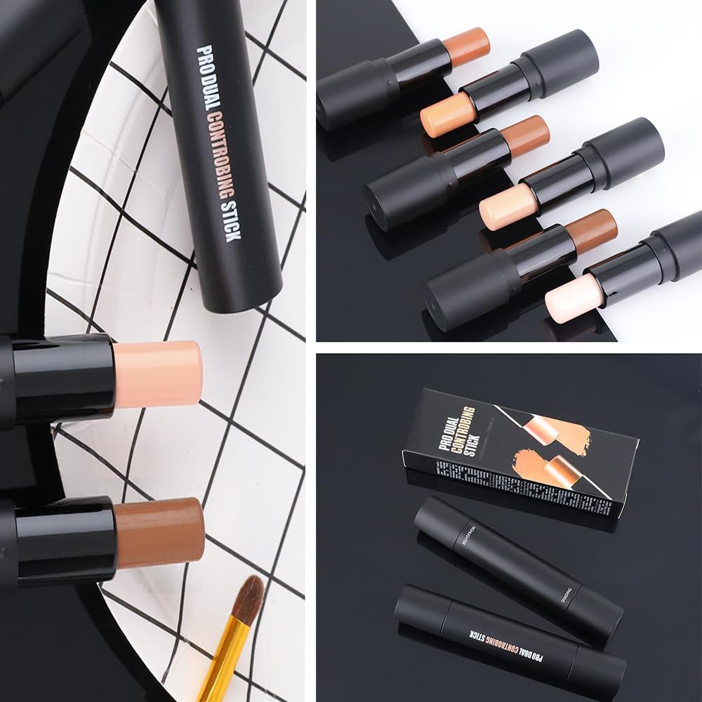 4 Colors Cream Contour Sticks Makeup Kit, Primer Face Highlighter Contouring for Beginners, Highlight and Contour Kit, Cream Concealer Makeup Blur Stick, Primer Face Corrector 1#,3# - Image 7