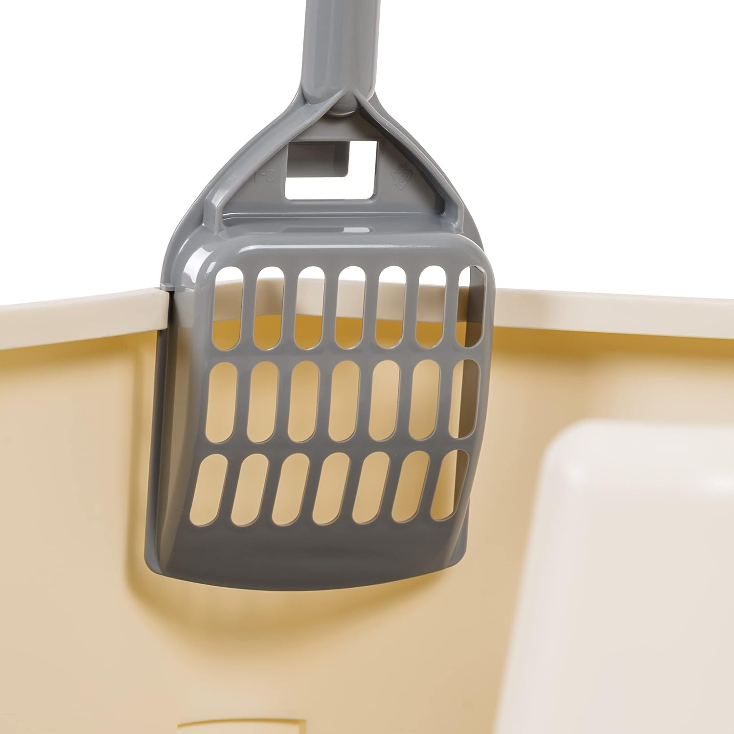 Amazon Basics Large Cat Litter Box with High Sides, Open Top for Easy Access, Includes Scoop with Storage, 19" x 15" x 11.75", Grey/Beige - Image 3