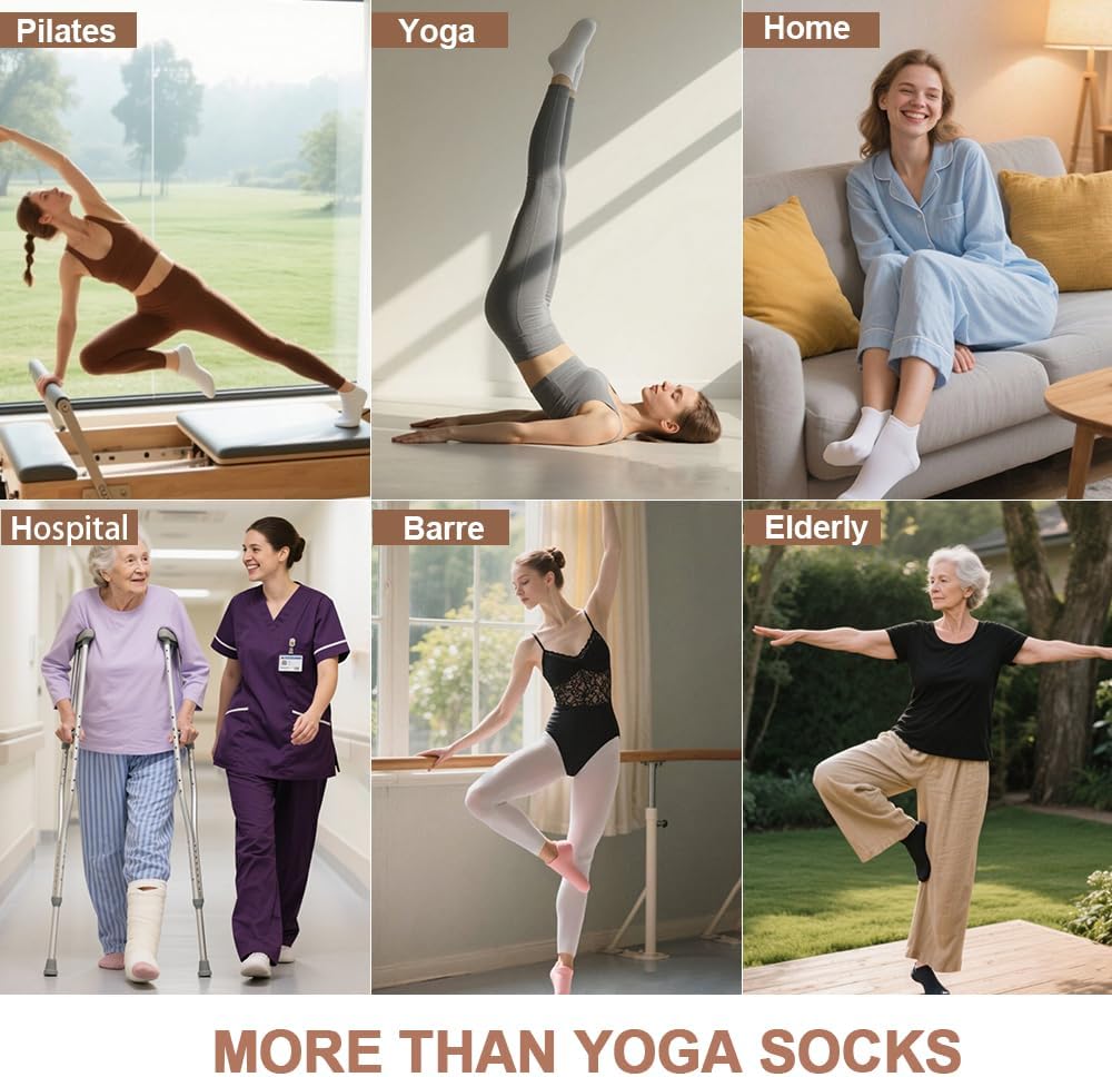 5 Pairs Pilates Socks with Grips for Women Non Slip Grip Yoga Crew Socks for Barre Hospital Barefoot Workout - Image 6