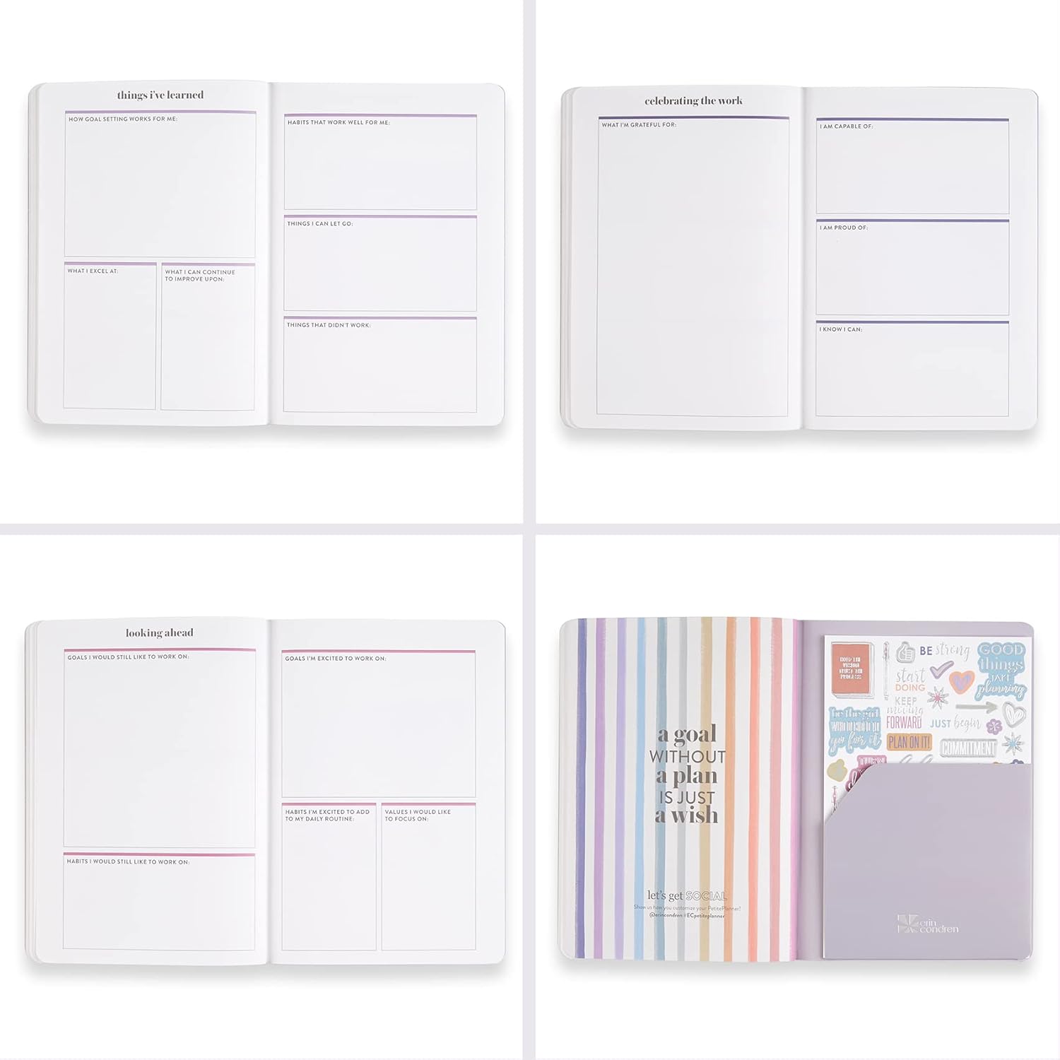 Erin Condren Designer Petite Planner - Goal Setting Journal Editions with Illustrative, Functional, Cute Sticker Pack that Includes Inspirational Quotes for Customization (Goal Setting 2) - Image 7